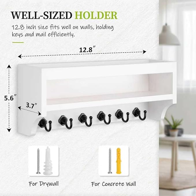 Nekon Key Holder Wall Mount, 12.8" W x 5.6" H x 3.7" D Wall Mounted Key and - Image 6