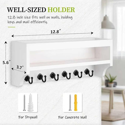 Nekon Key Holder Wall Mount, 12.8" W x 5.6" H x 3.7" D Wall Mounted Key and - Image 6