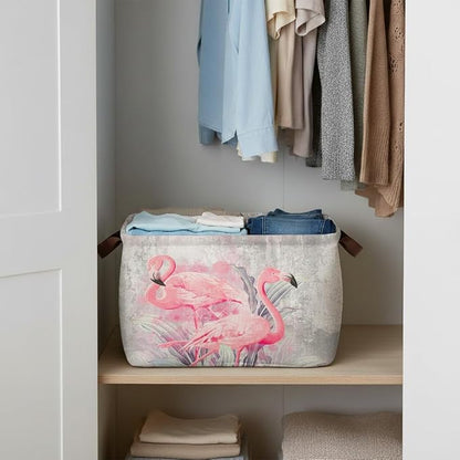 Flamingo Storage Basket Waterproof Canvas Toy Storage Bin Home Flamingo Decor - Image 4