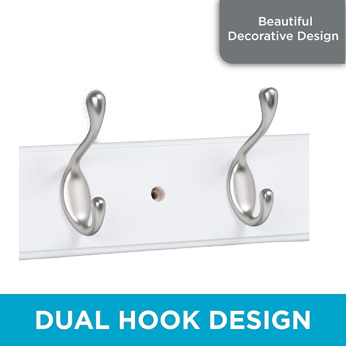BIRDROCK HOME Oval Hook Coat and Hat Rack | 6 Hooks | 2 Pack | White Finish | - Image 4