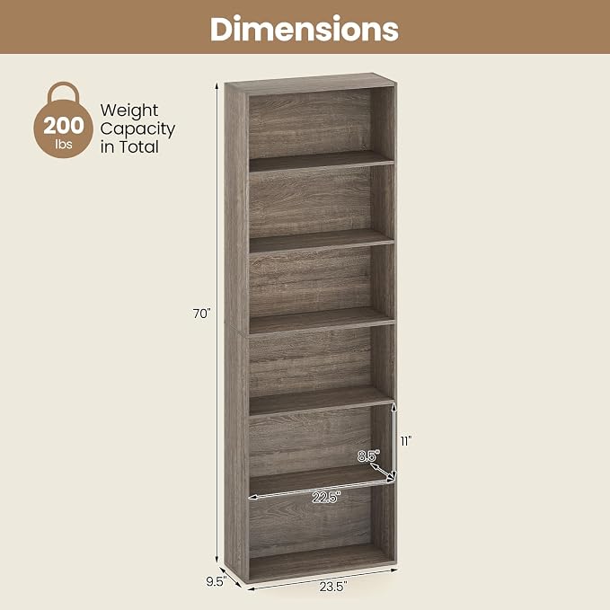 Giantex 6-Tier Bookcase, Freestanding Storage Organizer w/Open Shelves - Image 3