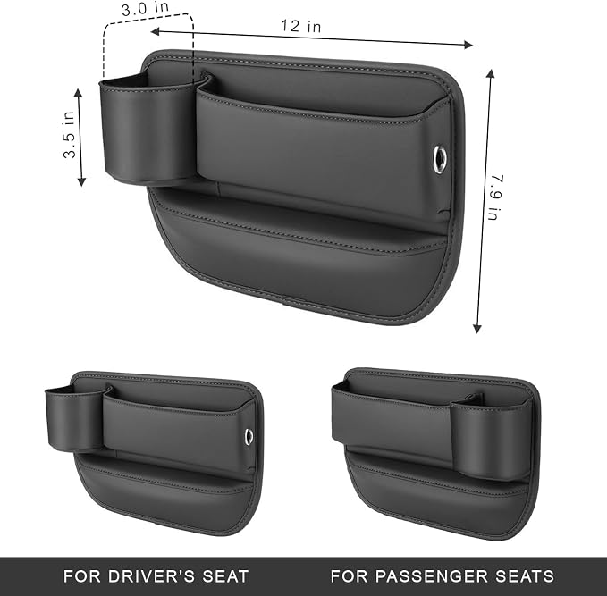 2-Pack Car Leather Cup Holder Gap Bag, Adjustable Car Seat Gap Storage Box - Image 3