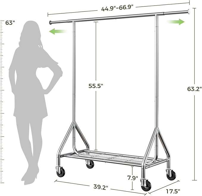 Clothes Rack Load 450 LBS, Heavy Duty Garment Rack, Standing Rolling Metal - Image 7