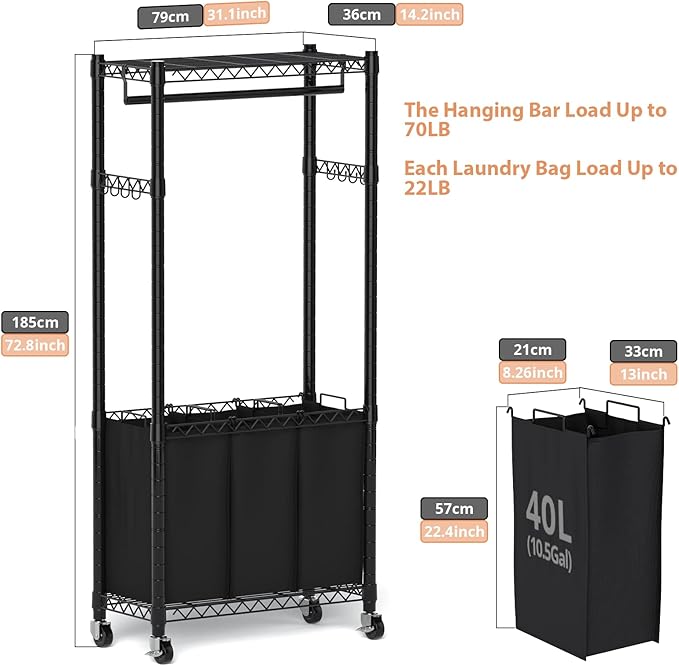 Hodonas Rolling Laundry Basket Organizer - Image 4