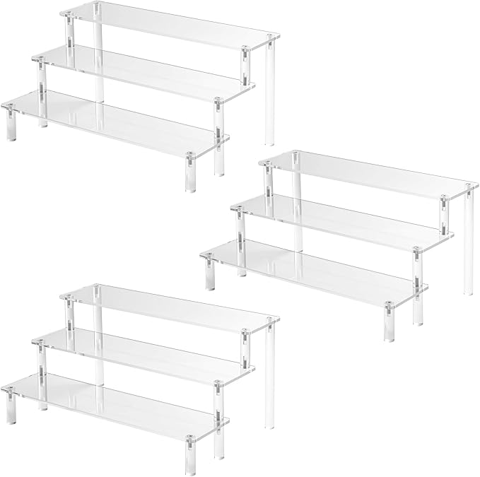 3PCS Acrylic Display Risers, 3 Tier Perfume Organizer, Display Shelf by Hoewina