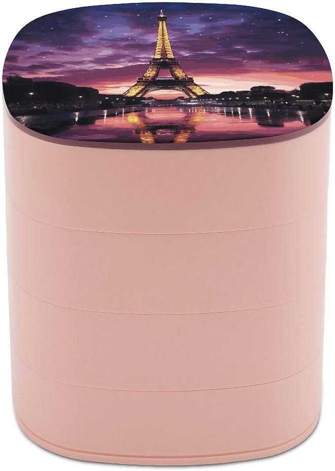 Purple Eiffel Tower Jewelry Box 360°Rotating Storage Boxes Small Travel Earring by Unknown