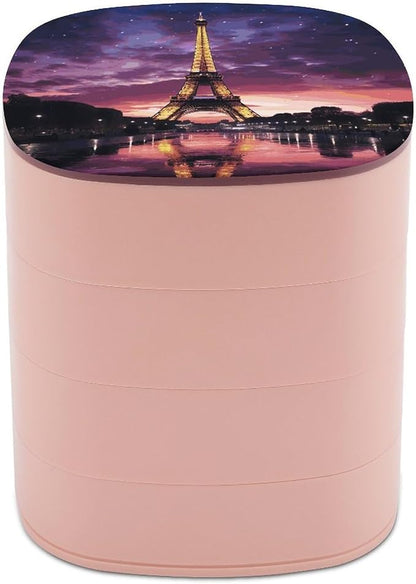 Purple Eiffel Tower Jewelry Box 360°Rotating Storage Boxes Small Travel Earring by Unknown