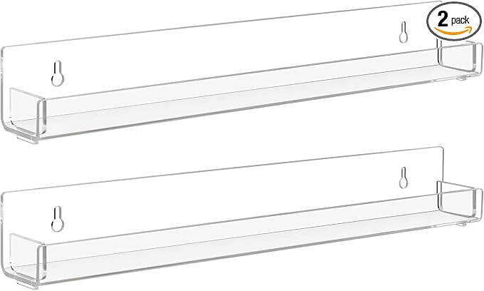 2 Pack Clear Nail Polish Rack Wall Mounted, 15 inch Invisible Acrylic Floating by Baosia