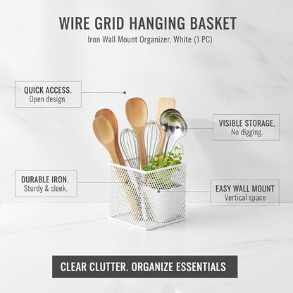 Wire Grid Hanging Basket, Iron Wall Mount Organizer - Image 5