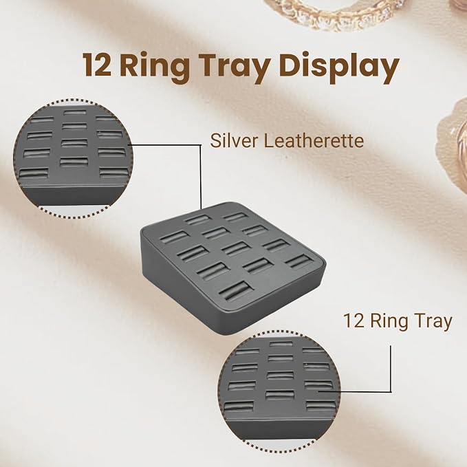Novel Box 12-Slot Silver Leatherette Rings/Earrings/Cufflinks Holder Tray - Image 3