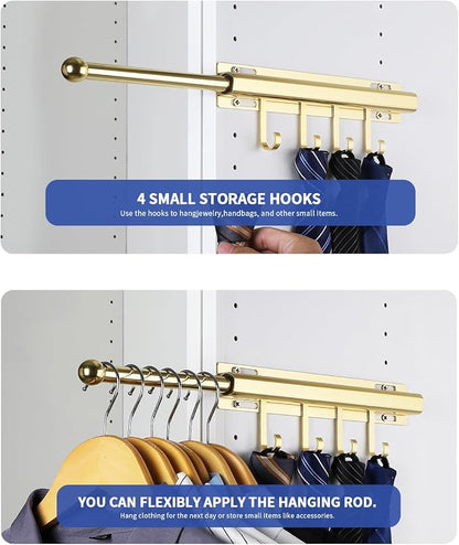 BaiNong Valet Rod for Closets Pull Out 12" Gold - Image 3