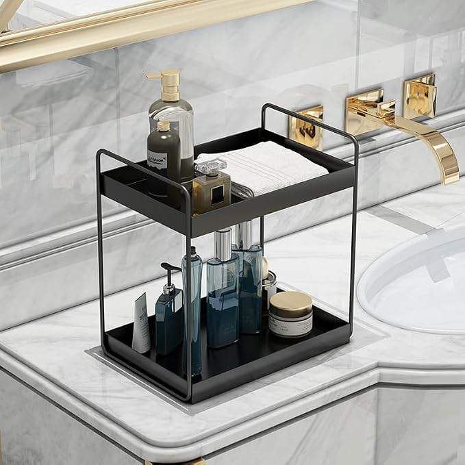 2 Tier Bathroom Counter Organizer, Vanity Storage Shelf, Stores Cosmetics - Image 2
