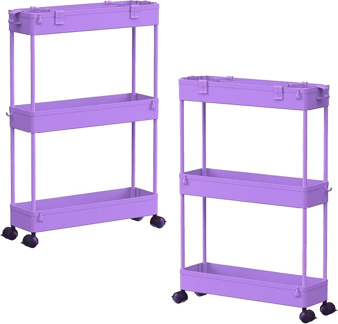 SPACELEAD 2-piece Set Slim Storage Cart 3 Tier, Bathroom Organizer Rolling by Home