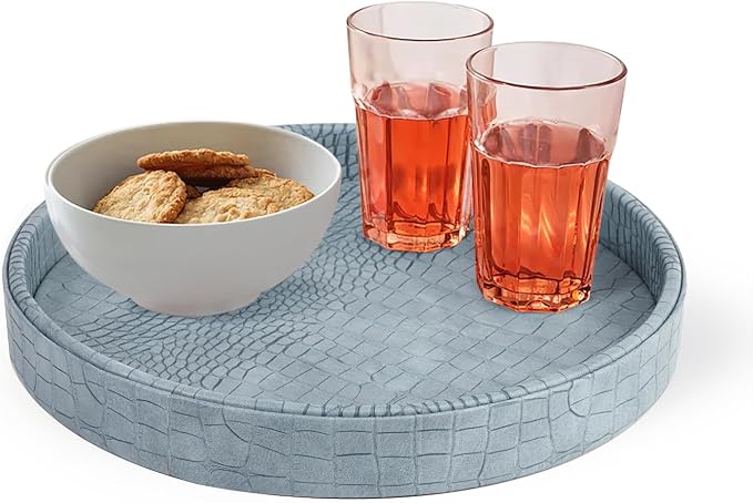 HofferRuffer Faux Leather Round Serving Tray, Vegan Croco Leather Decorative - Image 9