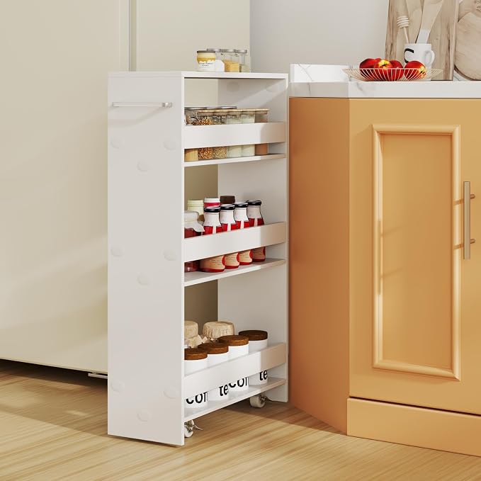 Slim Rolling Storage Cart, 4 Tier Narrow Kitchen Cart - Image 2