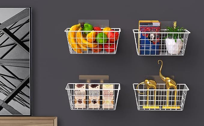 MaraFansie Wall Wire Baskets Adhesive Basket Hanging Kitchen Baskets No Drilling - Image 8