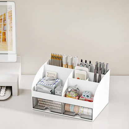 COMFYROOM Desk Organizer with 6 Compartments and 2 Drawers, Plastic Makeup - Image 6