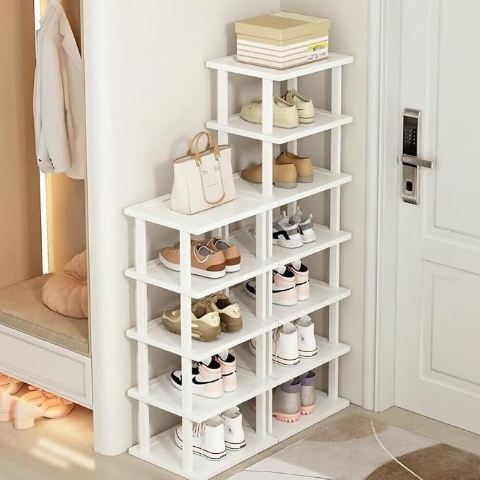 SAN HE Bamboo Shoe Rack 5Tier- Vertical White Shoe Rack - Image 6