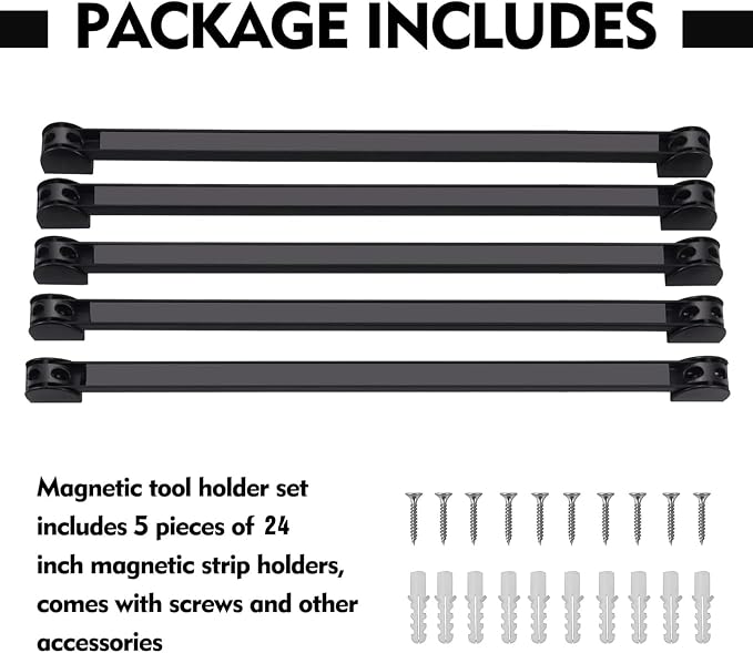 24" Magnetic Tool Holder, 5 Packs Magnetic Storage Strips Magnet Bar PVC Coated - Image 5