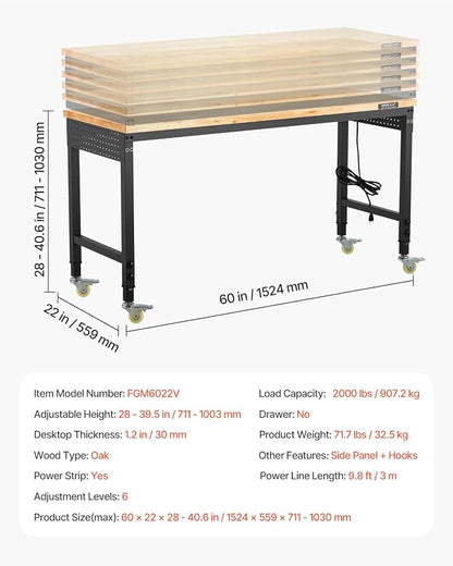VEVOR Adjustable Workbench, 60 Inch Work Bench - Image 7