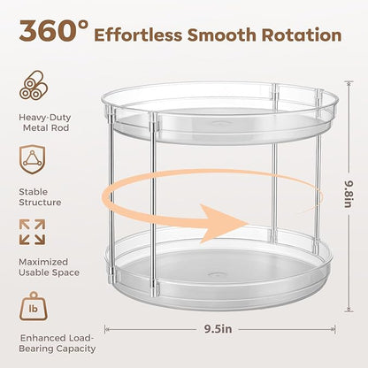 2-Pack 2-Tier Clear Lazy Susan Turntable Organizer, 9.5" Rotating Spice Rack - Image 2