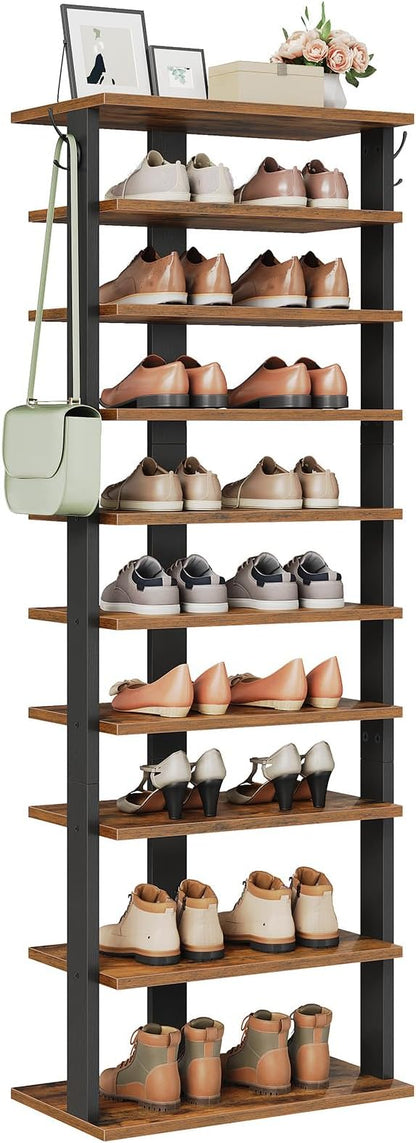 HOOBRO 10 Tiers Vertical Shoe Rack, Wooden Shoe Storage Organizer - Image 8