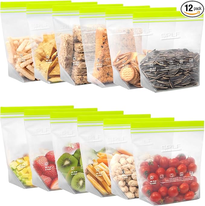 SPLF 12 Pack Reusable Sandwich Bags Dishwasher Microwave Safe, BPA Free Extra by SPLF