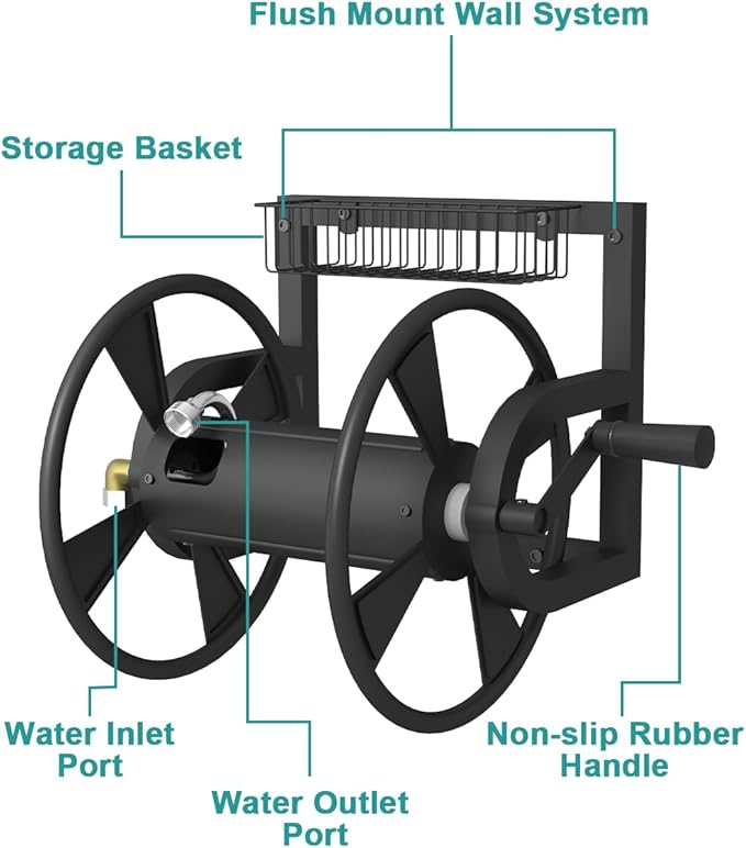 Artigarden Garden Wall Mounted Hose Reel, Outdoor Heavy-Duty Water Hose Holder - Image 5