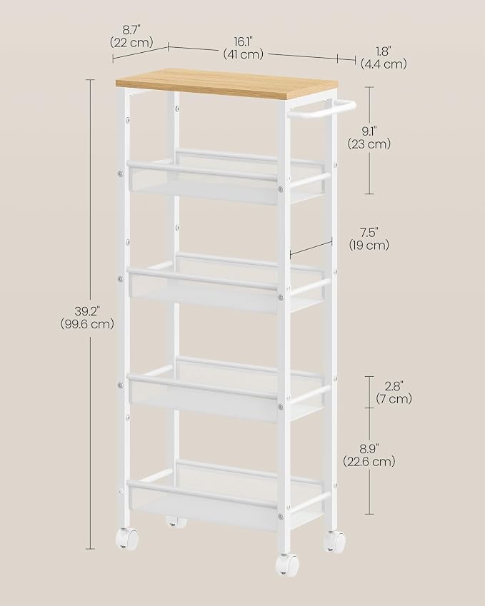 VASAGLE Slim Rolling Cart, 5-Tier Storage Cart, Narrow Cart - Image 7