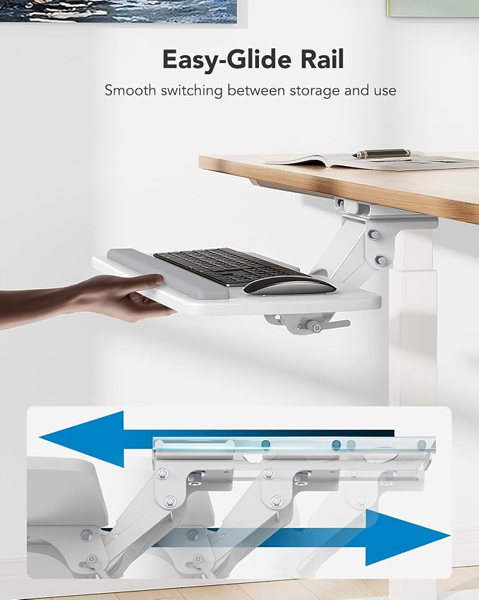 HUANUO Keyboard Tray Under Desk, 360 Adjustable Ergonomic Sliding Keyboard & - Image 4