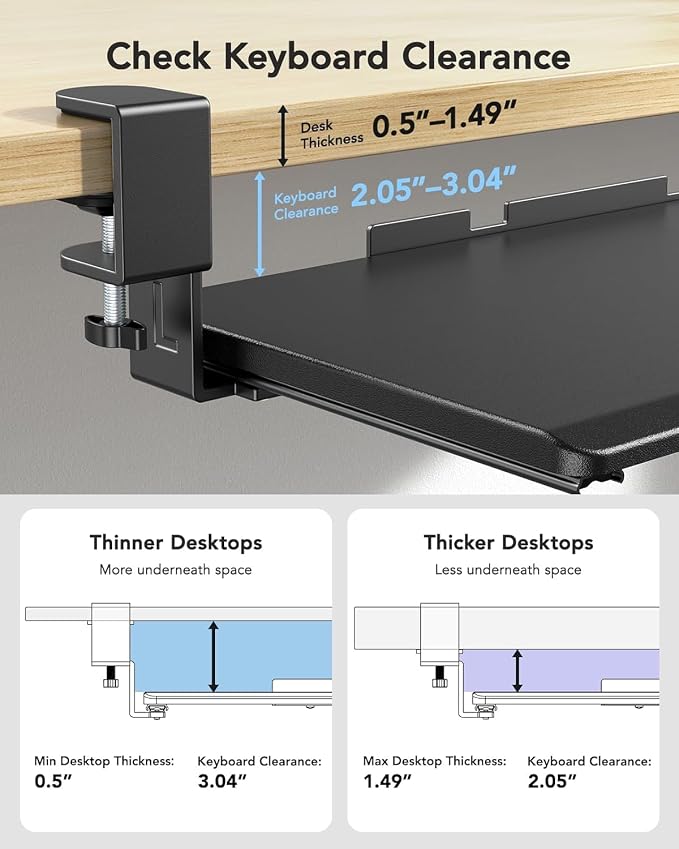 HUANUO Keyboard Tray Under Desk, Keyboard Holder - Image 4