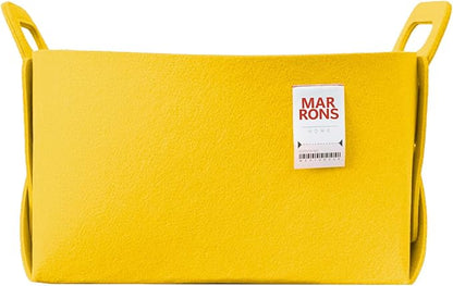 Collapsible Felt YELLOW Storage Bin Large 14.6"x9.4"x9.4" – Foldable Basket by MARRONS