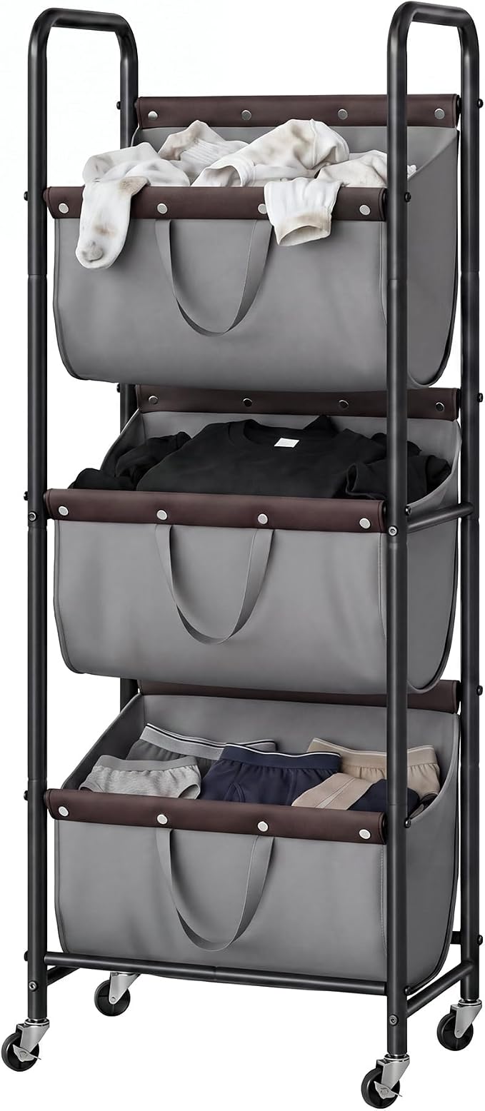 GRANNY SAYS 3 Section Tiered Laundry Sorter, Slim Vertical Laundry Hamper by GRANNYSAYS