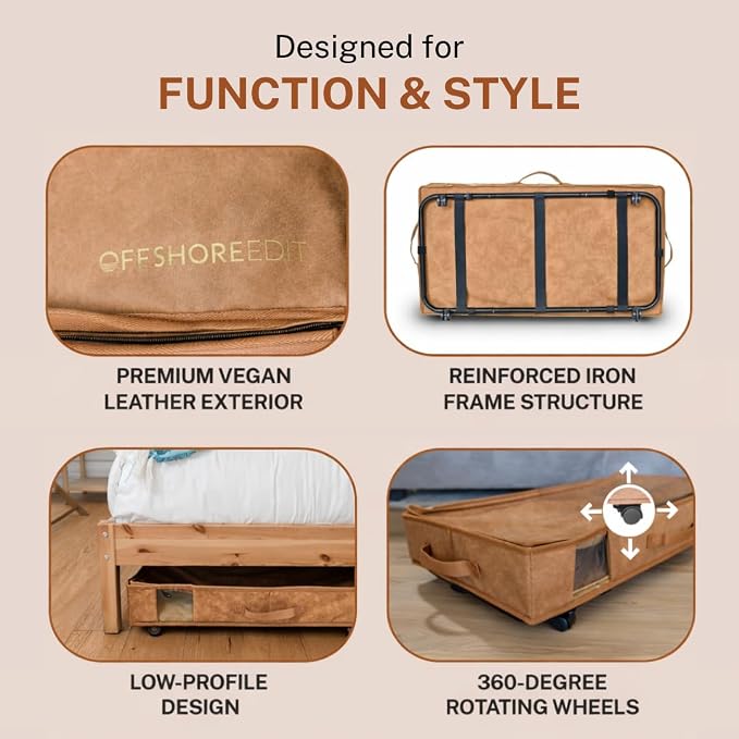 Premium Under Bed Storage with Wheels, Low Profile Rolling Storage Box in Vegan - Image 4