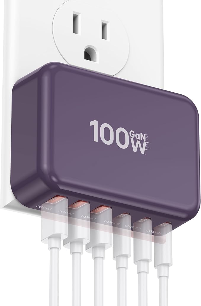 Fast Charger Block, GaN 6 Port USB C Charging Station Hub Cube, 100W Multiport by CSODINCE