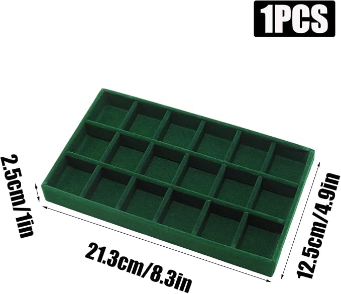Velvet Jewelry Organizer Trays Dark Green 18 Grids | Stackable Jewelry Storage - Image 2