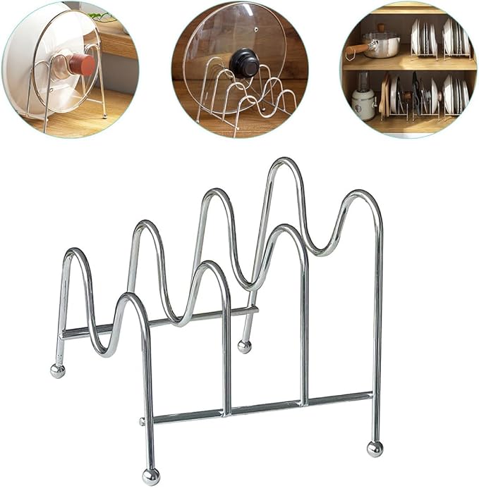Uonlytech Multipurpose Silver Kitchen Pot Lid Holder Rack - Image 3