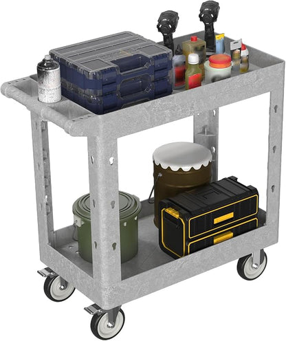 2 Tier Plastic Rolling Utility Cart on Wheels, Heavy Duty Tool Cart by Bettertoolsforbetterlife