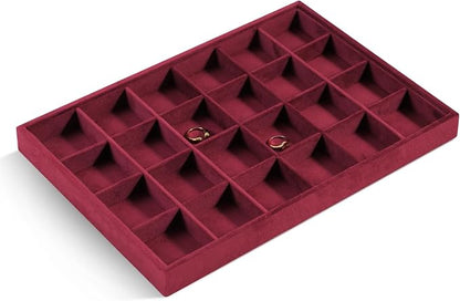 Velvet Stackable Jewelry Display Tray, 24 Grid Earring Ring Storage Tray - Image 4