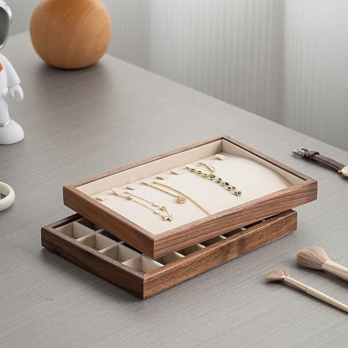 9 Grid Black Walnut Wood Jewelry Tray - Image 3