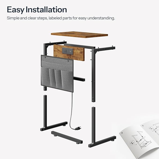 HOOBRO C Shaped End Table with Charging Station, Sofa Arm Tray Table with - Image 8