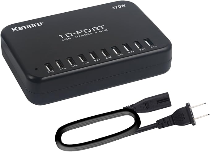 USB Charger 10-Port 120W, Ipad Pro/Air2/ Mini, Galaxy S9/S8/S6 Edge by Kamera