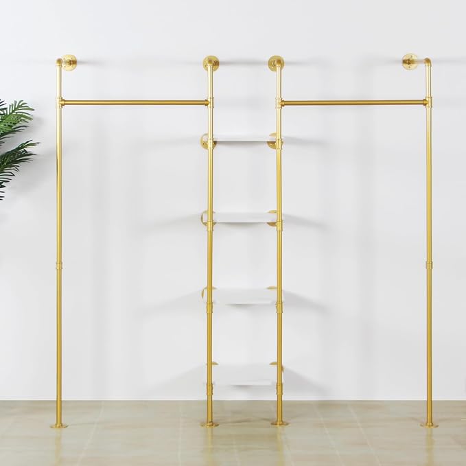 Industrial Pipe Gold Clothing Rack - Image 8