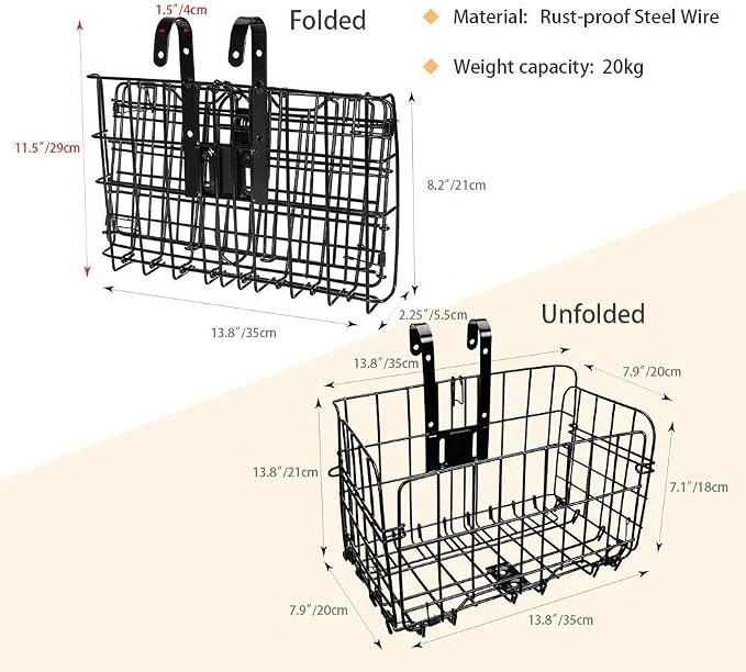 HOMEE Folding Rear Bike Basket Wire Mesh Fold-Up Detachable Front Bag Rear | - Image 4