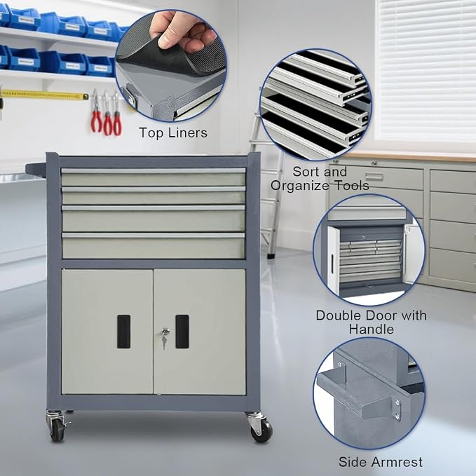 Tool Chest 13-Drawer with Double Door Handle, 2 in 1 Detachable Rolling Tool - Image 6