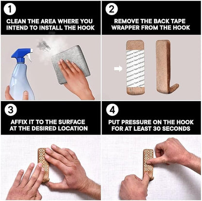Indian Shelf 6 Pieces Wooden Adhesive Wall Hooks - Image 8