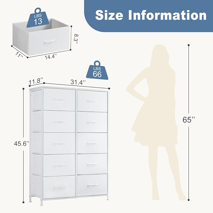 DUMOS 10 Drawer Dresser for Bedroom, Storage Organizer Chest of Drawers | Wide - Image 3