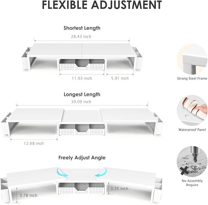 OPNICE White Dual Monitor Stand Riser, Metal Desk Organizers and Accessories - Image 3