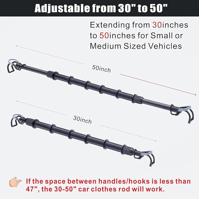 Car Clothes Hanger Bar Heavy-Duty Adjustable Tension Garment Rack 30''-50'' | - Image 2