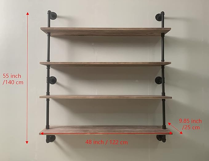 HDDFER Floating Bookshelf Shelves Industrial Pipe Shelving Floating Pipe Shelf - Image 2